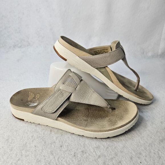 DANSKO grey Metallic Leather T Strap Sandals Sz 37 Wedge - Picture 1 of 6